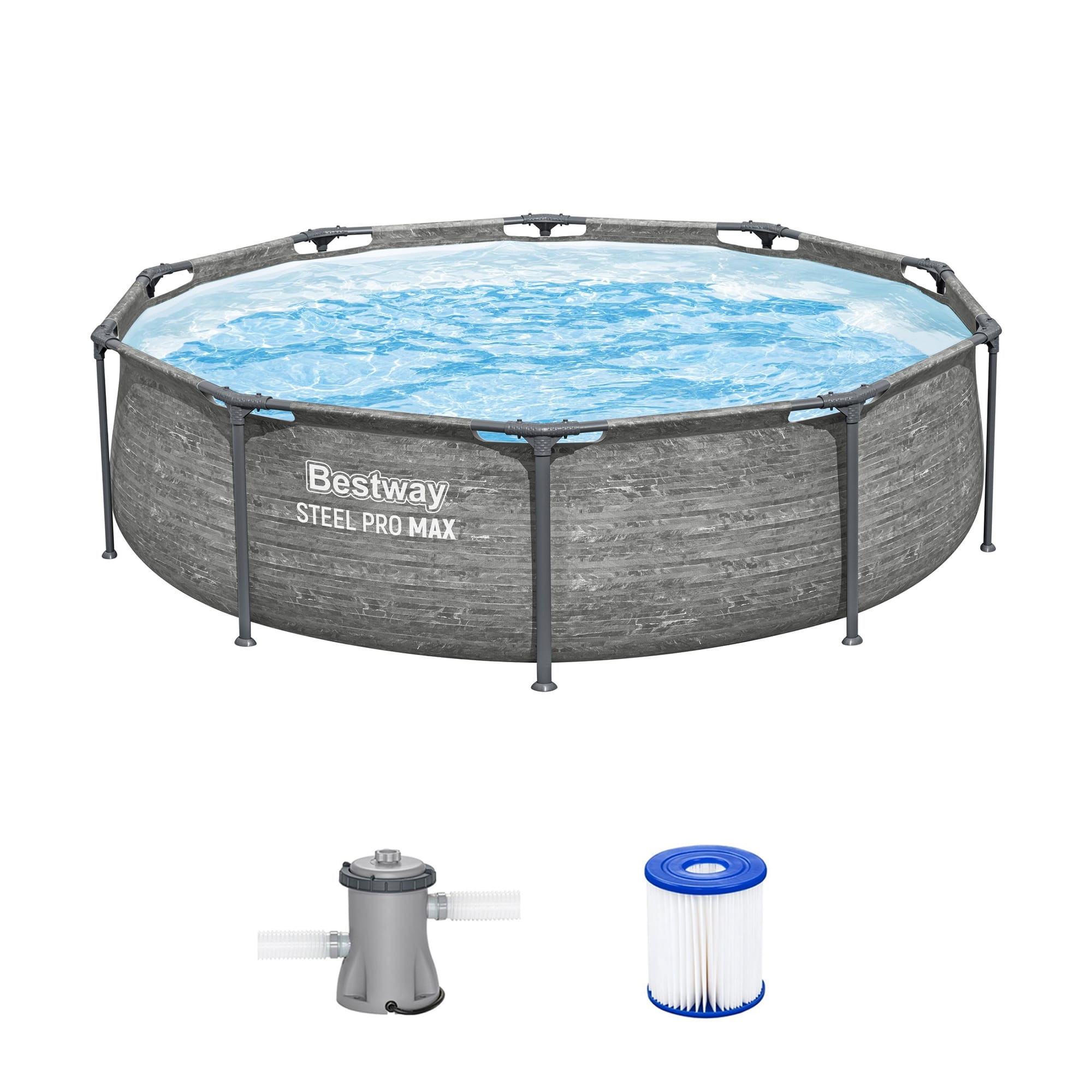Bestway - Steel Pro MAX 10' x 30" Above Ground Outdoor Swimming Pool Set, Gray - StackStone | Best Buy U.S.