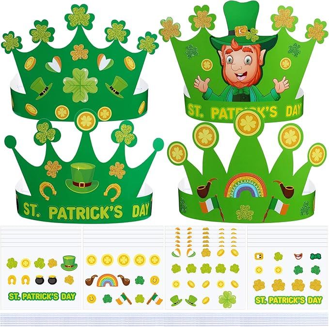 24 Set St. Patrick's Day Crown Crafts Kit Shamrock Crown Clover DIY Tiara for Irish Saint Patrick... | Amazon (US)