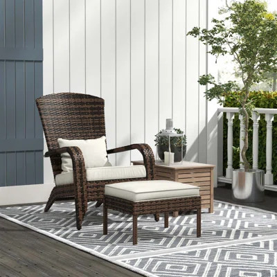 Outsunny Patio Wicker Adirondack Chair With Ottoman, Comfortable Outdoor Seating With Cushions For Deck, Garden & Backyard | Wayfair North America