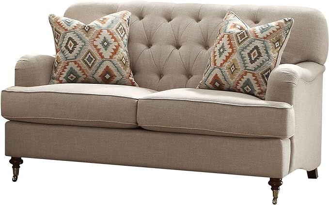 ACME Furniture 52581 Alianza Loveseat with 2 Pillows, Beige Fabric | Amazon (US)