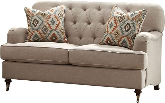 ACME Furniture 52581 Alianza Loveseat with 2 Pillows, Beige Fabric | Amazon (US)