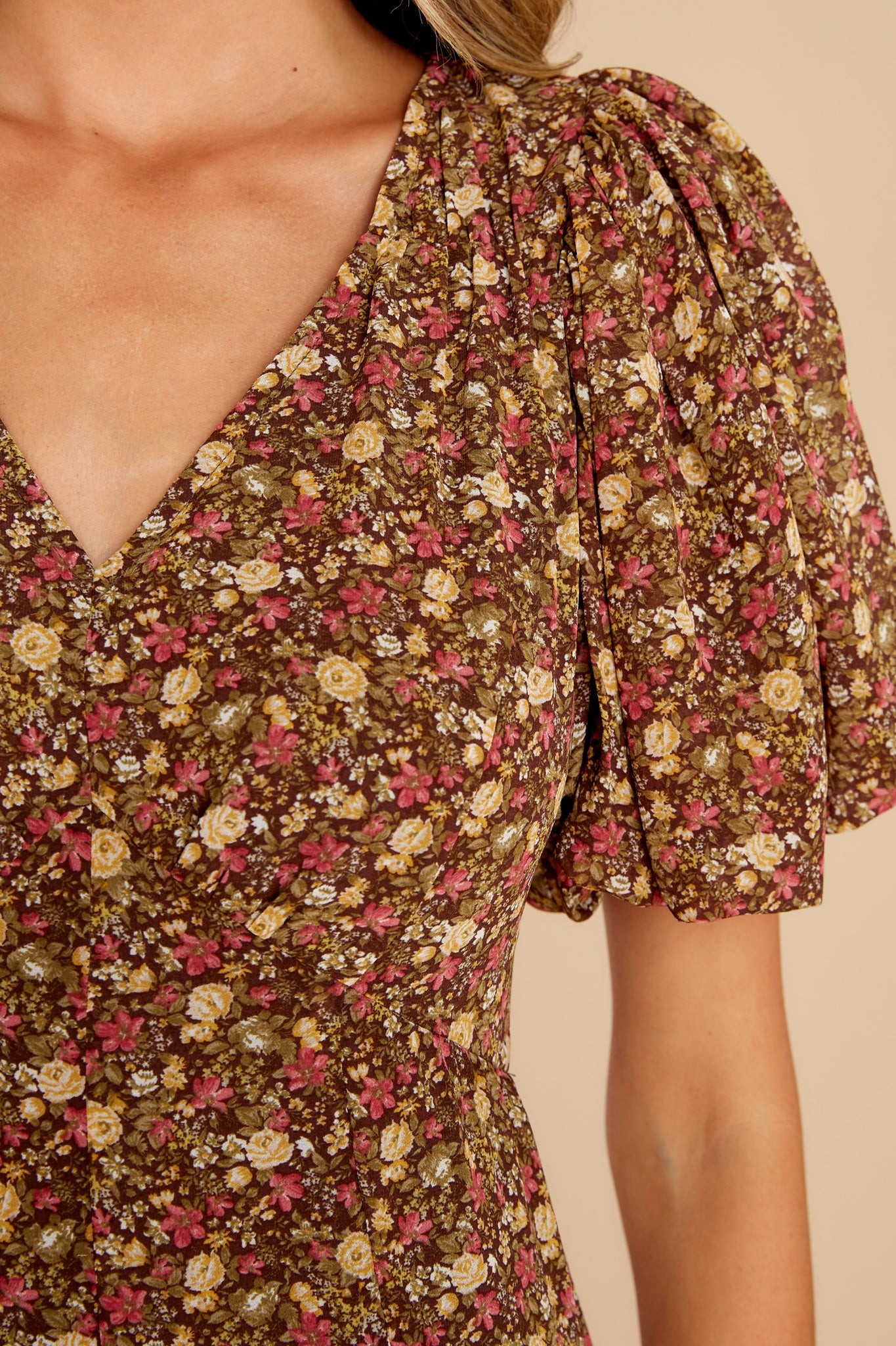 New Season Brown Floral Print Maxi Dress | Red Dress 