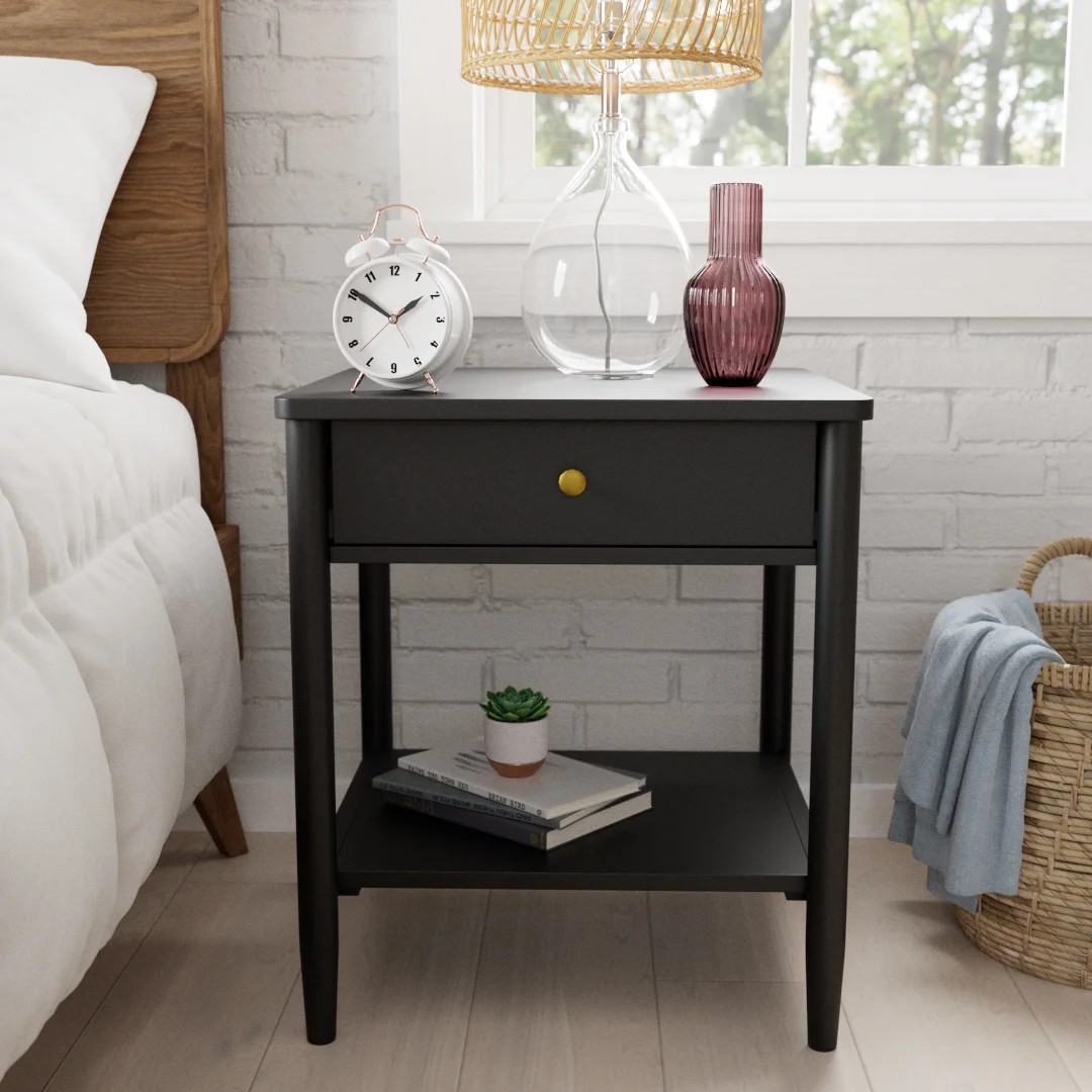 Rest Haven Winthrop Wood Nightstand with One Drawer, Black | Walmart (US)