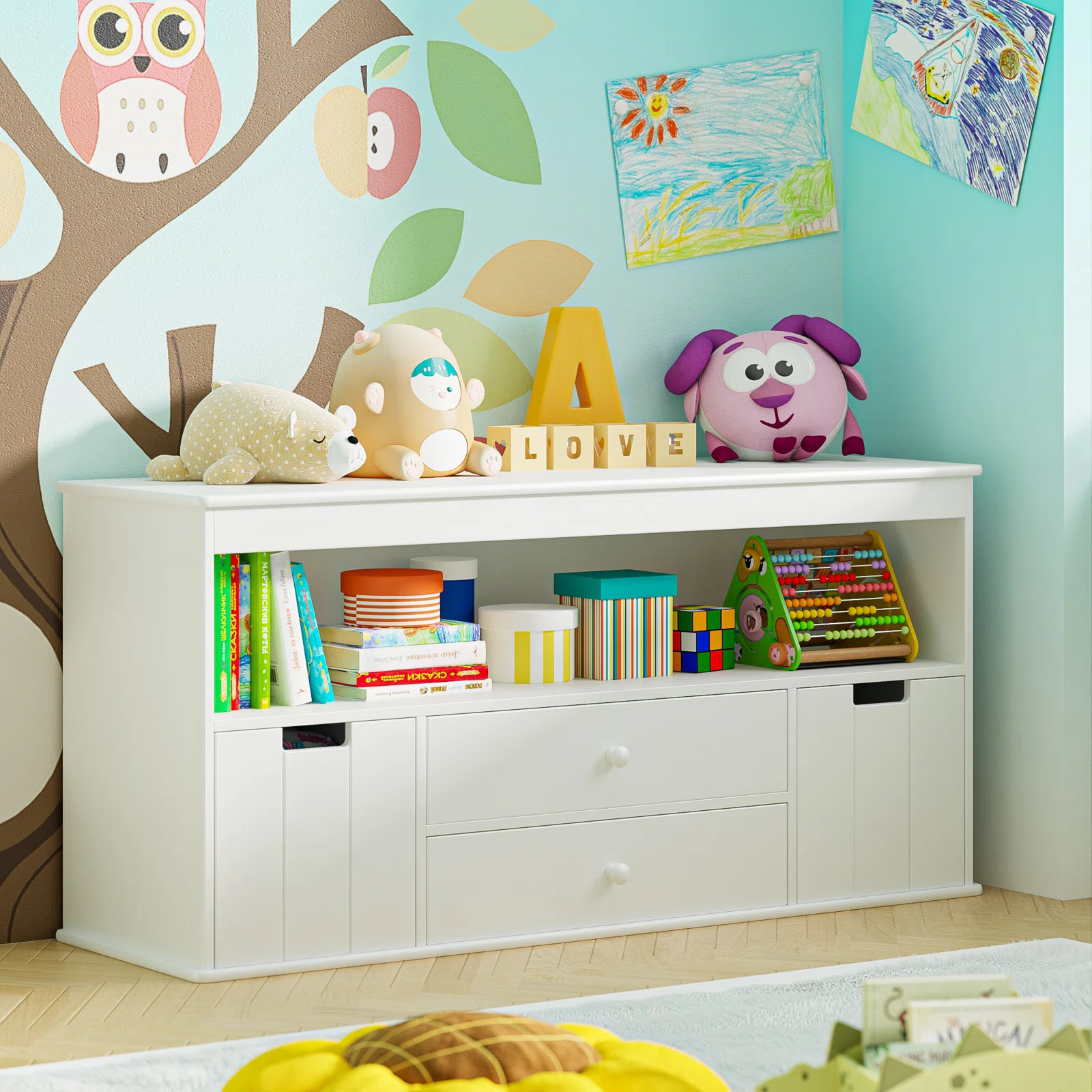 Anjulie Kids Bookcase Toy Storage Organizer With 2 Drawers And 2 Bins | Wayfair North America