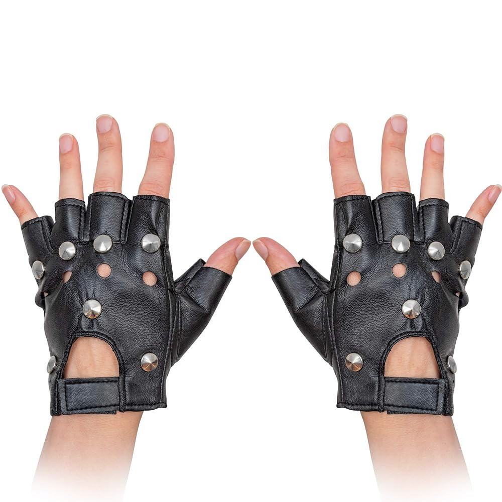 Skeleteen Gothic Fingerless Biker Gloves - 80s Style Black Leather Punk Biker Gloves for Men, Wom... | Amazon (US)