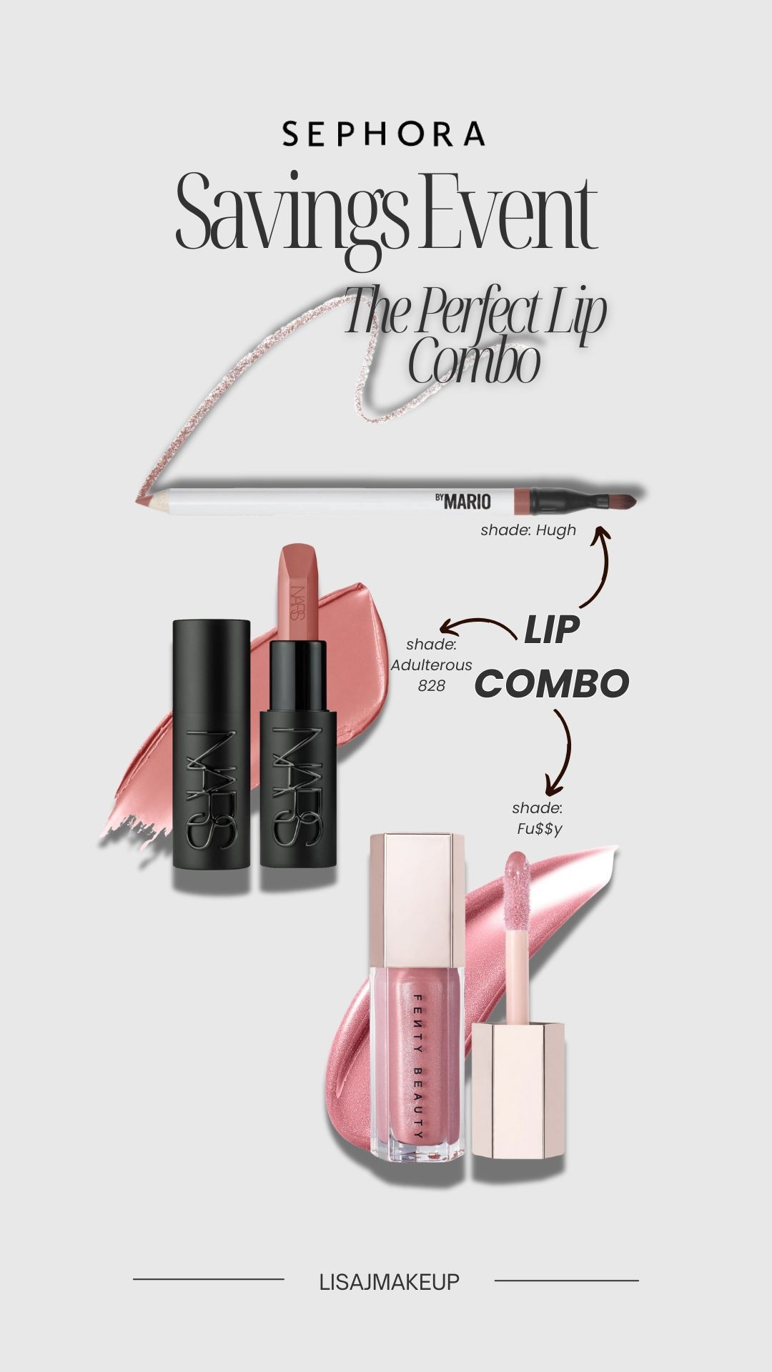 My go to lip combo lately! Grab everything @Sephora and save during their Savings Event for Beauty Insider Member! Use code SAVEMORE. Ends 4/14. Linking everything I use here and a few more of my favorite lip products. #SephoraPartner #SephoraHaul

Link as Exact: 
Makeup By Mario Lip Liner Shade Hugh, NARS Explicit Lipstick Shade Adulterous, Fenty Lip Gloss Shade Fussy

Link as Similar: 
YSL Candygloss Lipstick Shade 13, Dior Lip Maximizer 001, Makeup by Mario Lip Liner Rich Mauve, Makeup By Mario Lipstick in shade Midtown

#LTKOver40 #LTKBeauty #LTKSaleAlert