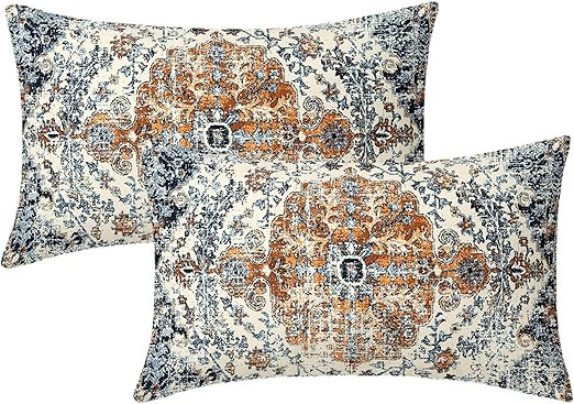 Brown Navy Blue Ethnic Boho Pillow Covers 12X20 In Bohemian Carpet Lumbar Pillow Cases Vintage Bl... | Amazon (US)