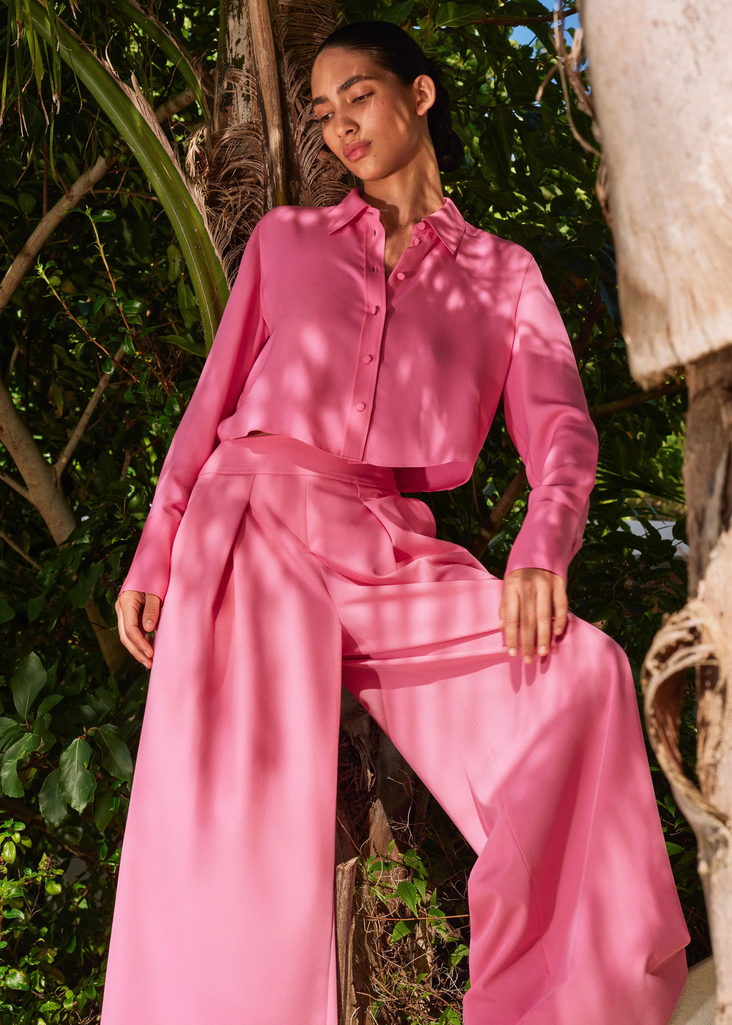ME+EM Super Wide-Leg Pleated Trouser - Women's - Punch Pink - Size UK 6 | ME + EM