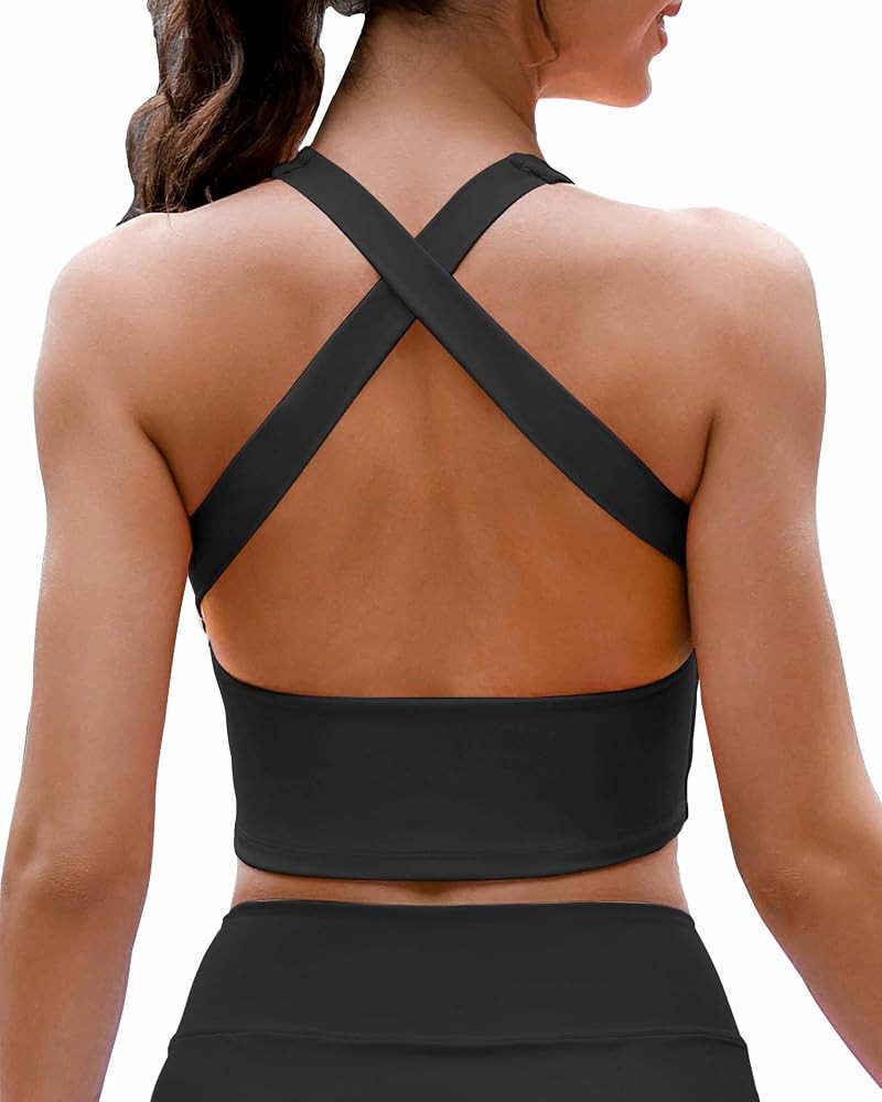 AngiMelo Womens Longline Sports Bra Square Neck Workout Tops Support Crop Tank Strappy Yoga Top B... | Amazon (US)