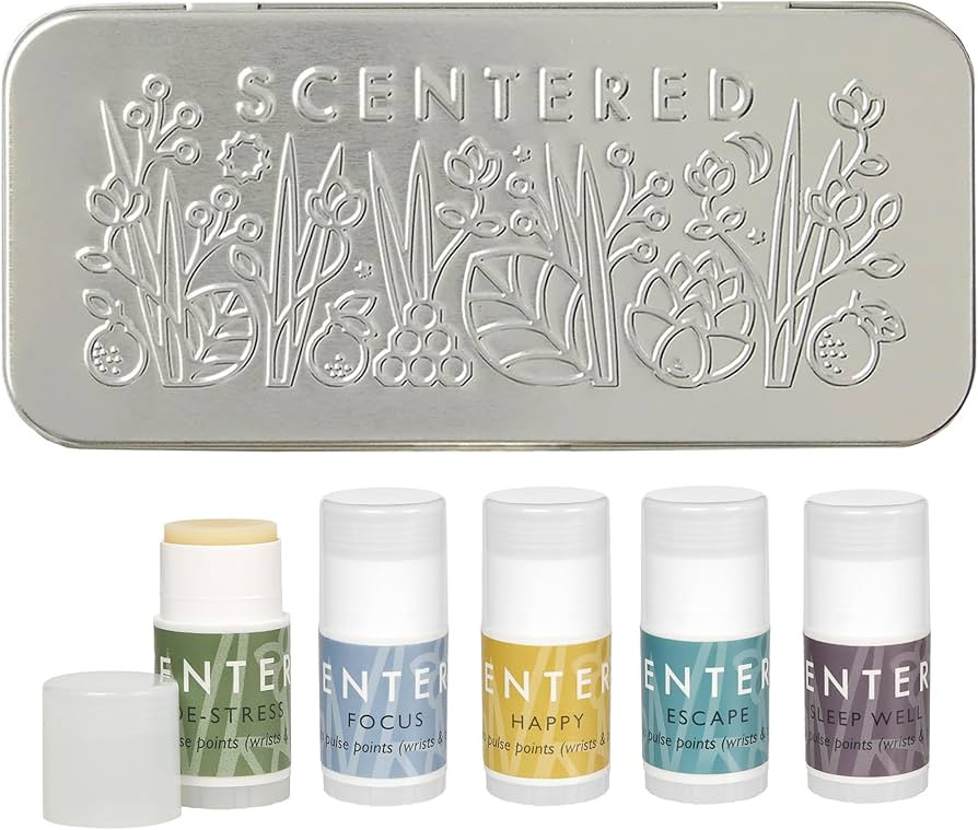Scentered Aromatherapy Gift Set, Mini Roll On Essential Oil Balms for Focus, Stress-Relief, Mood ... | Amazon (US)