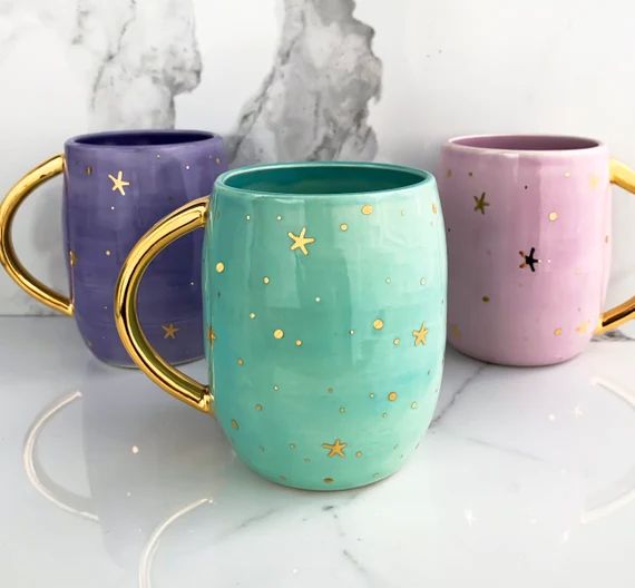 Pastel Galaxy Mug with 22k Gold Stars, Celestial Mug, Porcelain Modern Mud | Etsy (US)