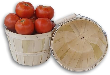 Round Wooden Half Peck Baskets; Garden, Farm, Fruit, Vegetable Picking Country Basket with Wire B... | Amazon (US)
