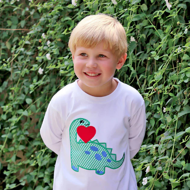 Valentine Dinosaur Long Sleeve White Shirt | Classic Whimsy