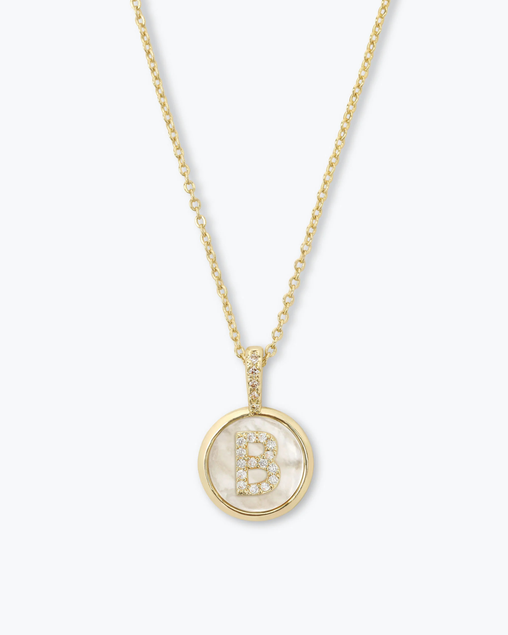 Baby Love Letters Medallion Necklace - Gold|White Diamondettes - B | Melinda Maria Jewelry