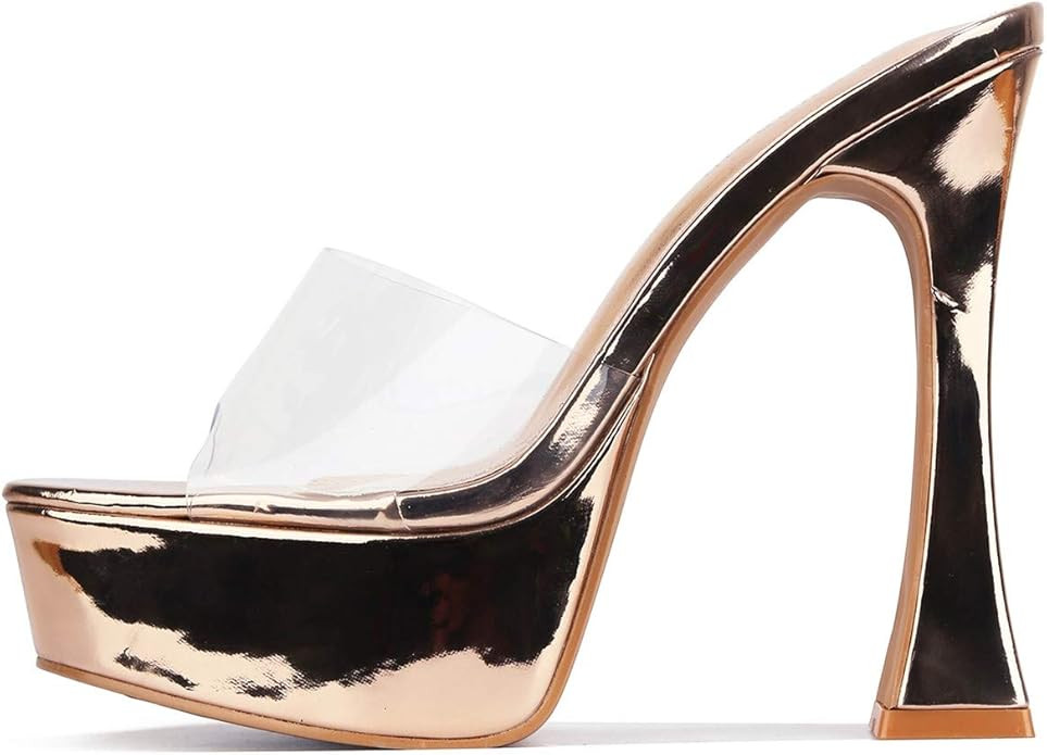 Cape Robbin YETI Black Clear Platfrom Open Toe High Heeled Sandals | Amazon (US)