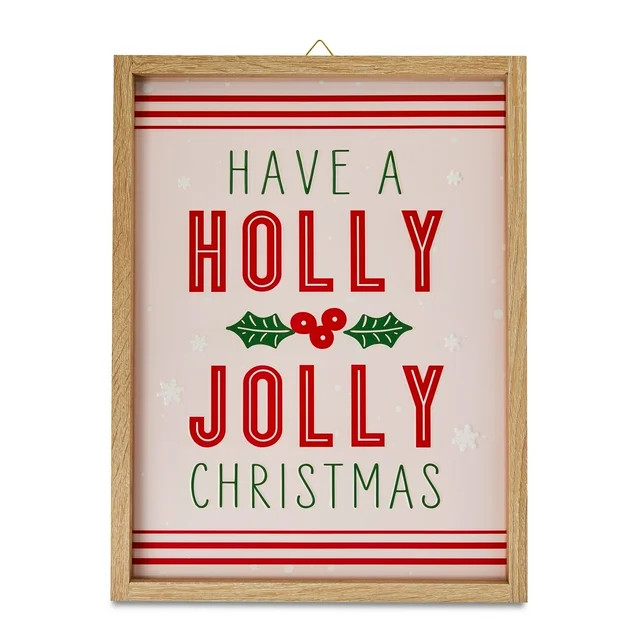 Holly Jolly Embossed Metal Hanging Decor, 17 in x 12.8 in, by Holiday Time | Walmart (US)