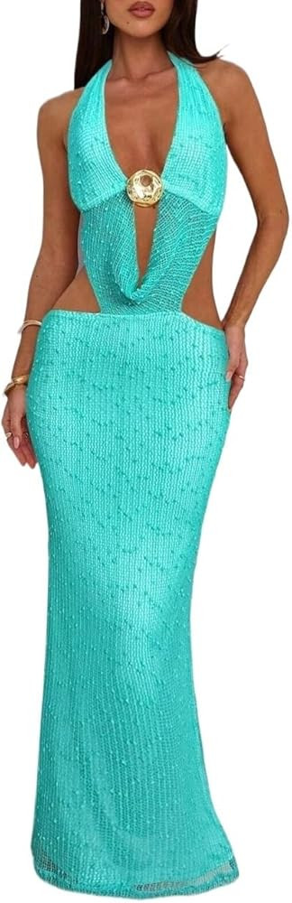 Summer Casual Slip Dress for Women Backless High Slit Sleeveless Waist Cami Slim Fit Dress | Amazon (US)