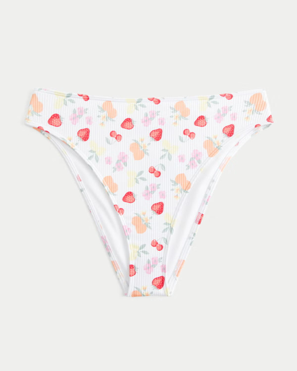 Curvy High-Leg High-Waist Ribbed Cheeky Bikini Bottom | Hollister (US)
