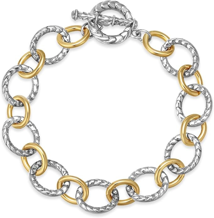 Two Tone Chain Link Bracelet Italian Designer Inspired Silver Gold Twisted Rope Statement Chunky ... | Amazon (US)