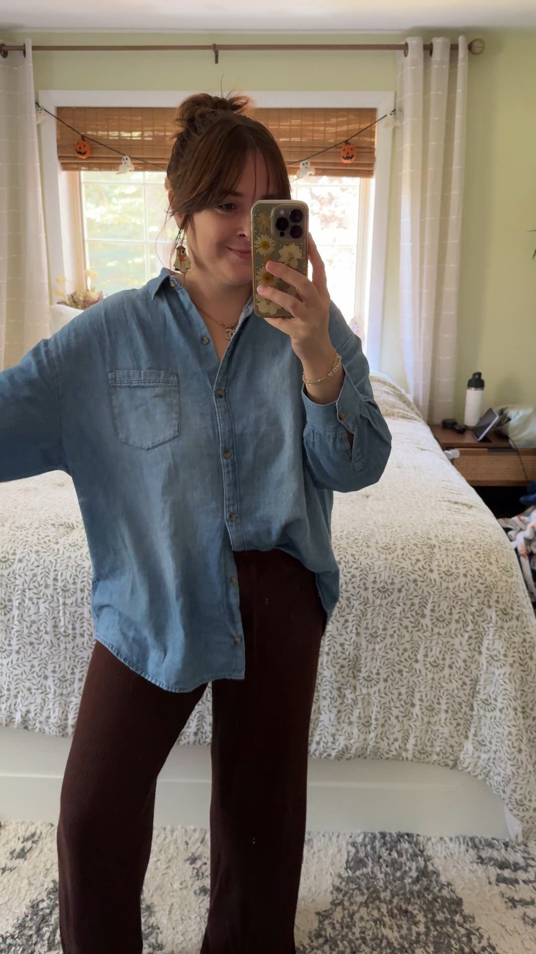 new favorite fall outfit combo. Such a cute fall outfit idea. 

These brown ribbed lounge pants run large. I typically wear a large and went down to a medium. 

In the boyfriend denim shirt I’m wearing a large. It runs slightly oversized, but sizing down the arms would be too tight. 

#LTKSaleAlert #LTKSeasonal #LTKMidsize

#LTKFindsUnder50 #LTKFindsUnder100