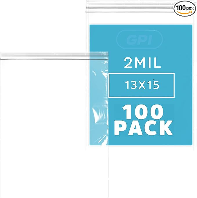 GPI PACK of 100, 2 Gallon, 13" x 15", CLEAR PLASTIC RECLOSABLE ZIP BAGS - Bulk 2 mil, Large, Stro... | Amazon (US)