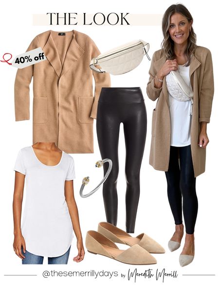 Outfit breakdown! 

Sweater blazer- 40% off when you sign in to your rewards account. Use code: FAMILY  (wearing XS) 

Spanx leggings- S short (go down in length- I’m 5’6”) 

Flats- TTS 

white tee- S 


#LTKsalealert #LTKworkwear #LTKunder100