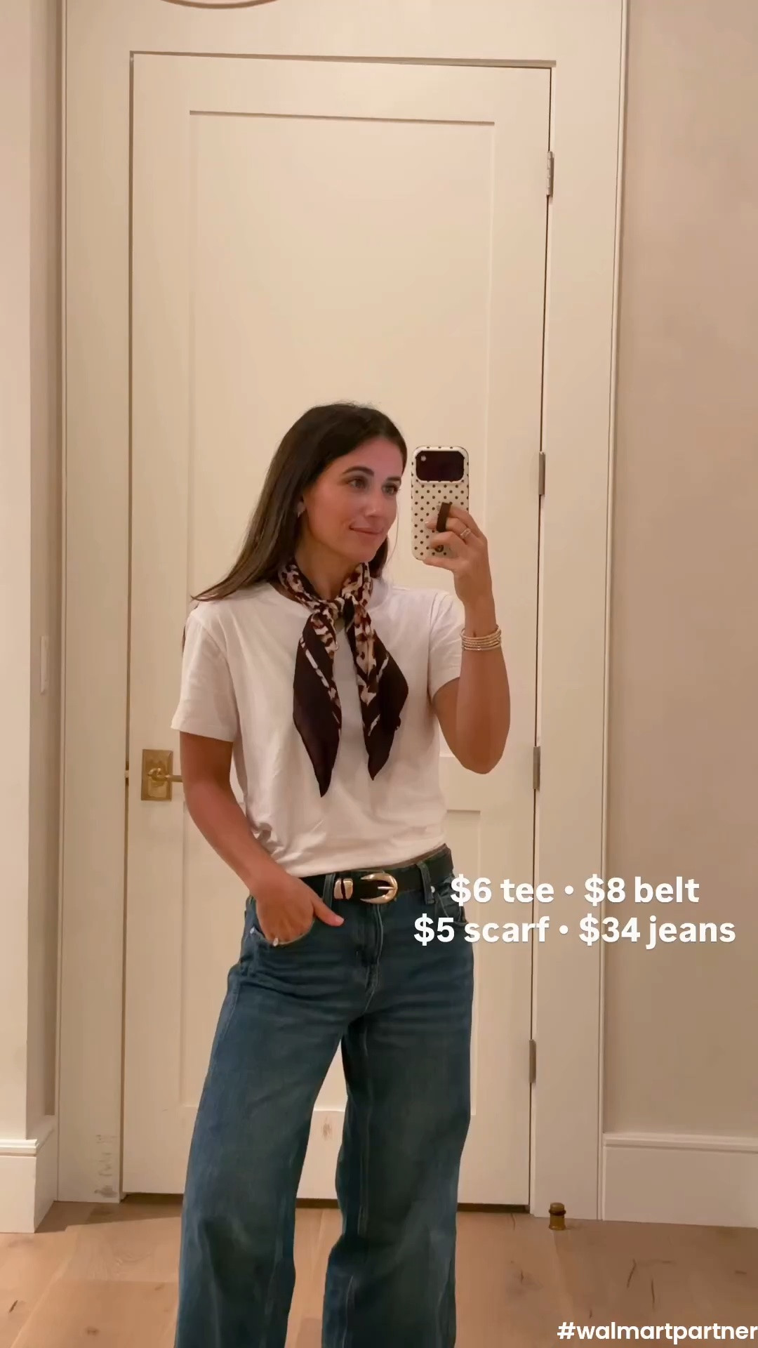 #WalmartPartner @Walmart

Cuff cropped jeans size 0 
Organic cotton T-shirt size S
Leopard d bandana scarf
Black & gold belt

Try Sparky in the Walmart app! https://walmart.onelink.me/UIev/9hujl0v4