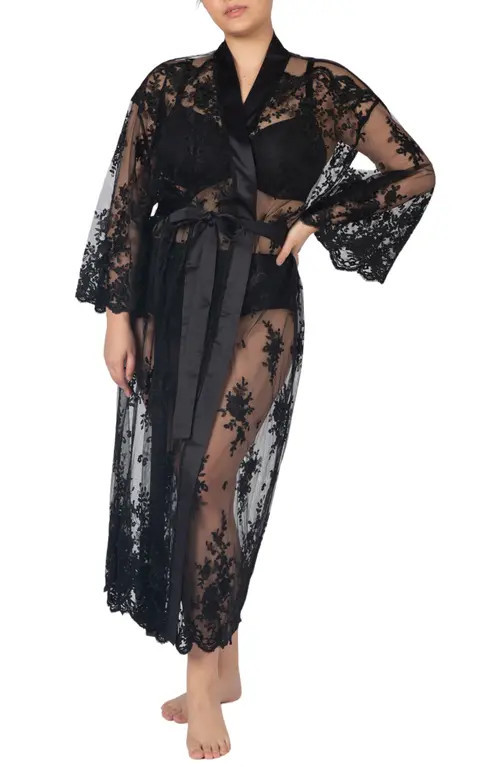 Rya Collection Darling Sheer Lace Robe in Black at Nordstrom, Size 2X | Nordstrom