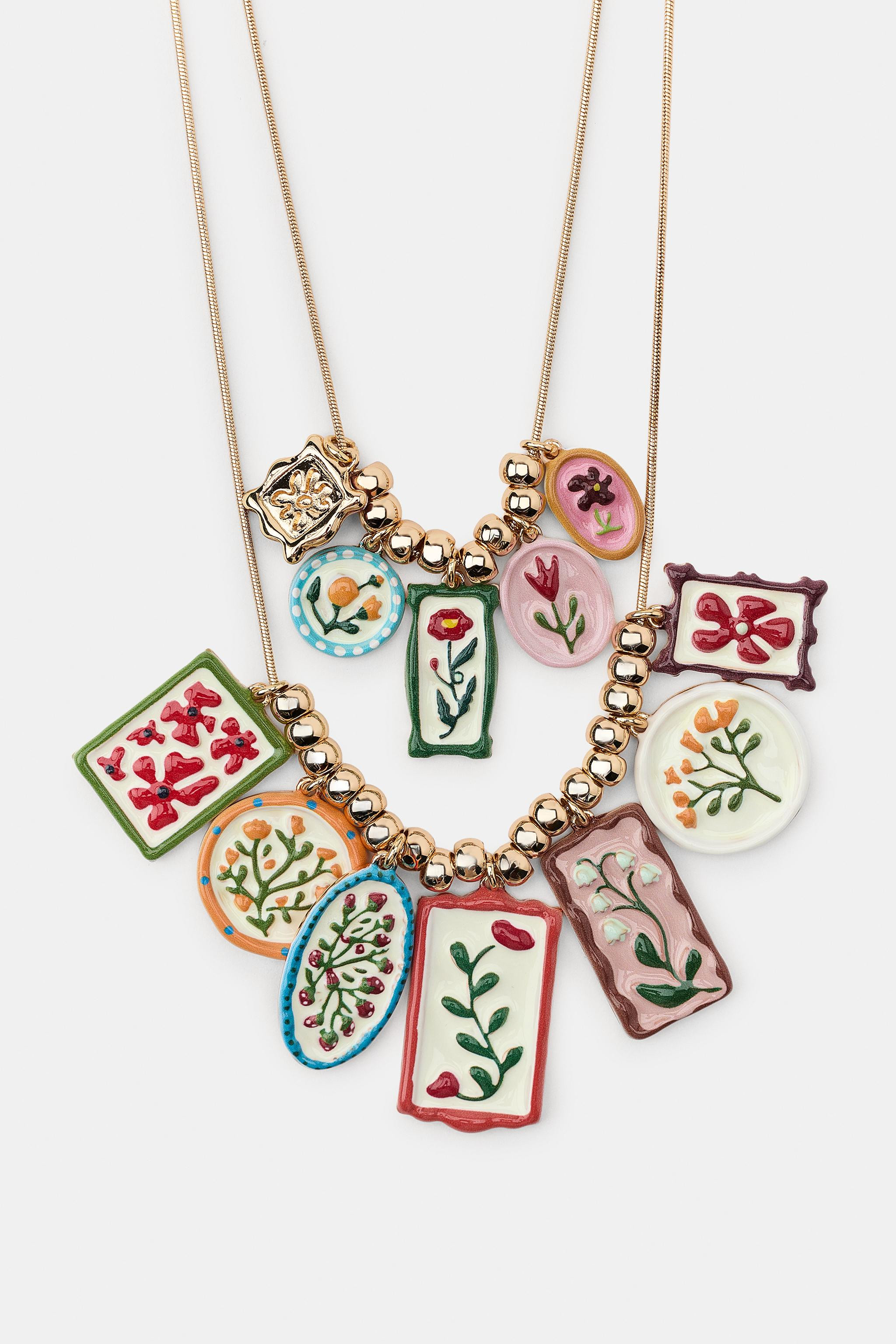 2-PACK RESIN FLORAL CHARM NECKLACES | Zara US