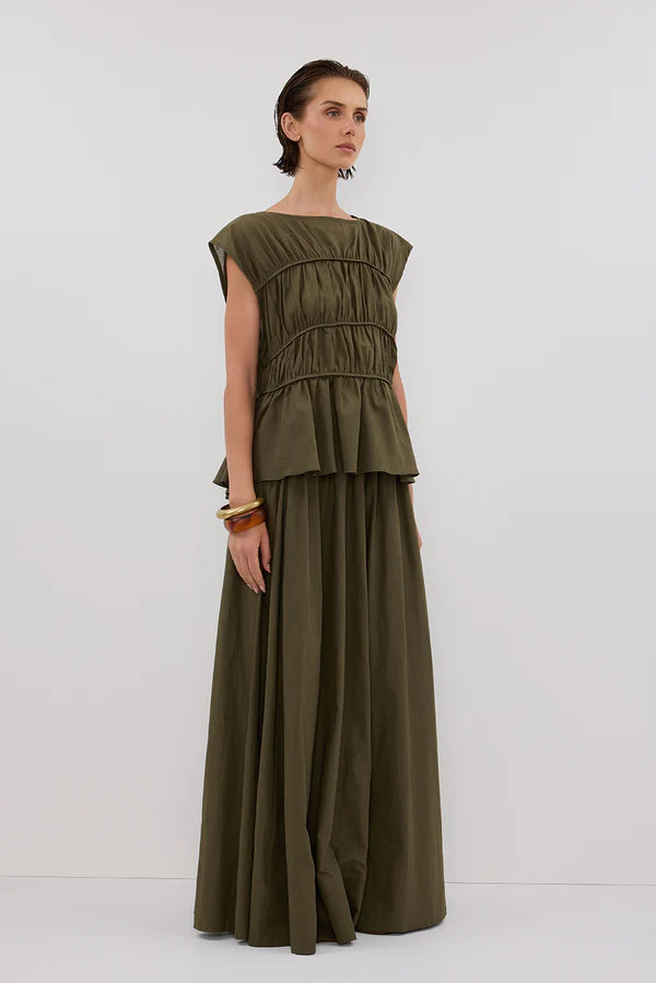 FLYNN OLIVE LINEN BLEND TIE MAXI SKIRT | DISSH