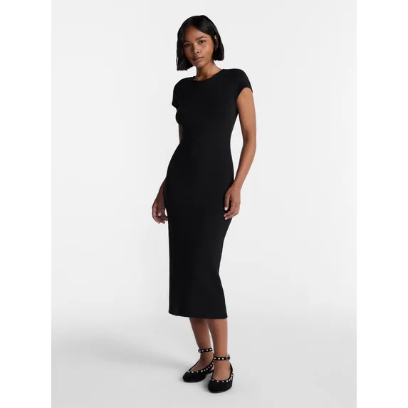 No Boundaries Crewneck Midi Dress with Short Sleeves, Women's XXS-XXL | Walmart (US)