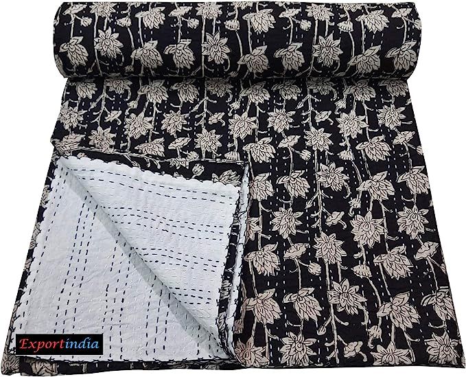 Exportindia Indian Traditional Floral Print Kantha Quilt Pure Cotton Bagru Block Print Quilt Blan... | Amazon (US)