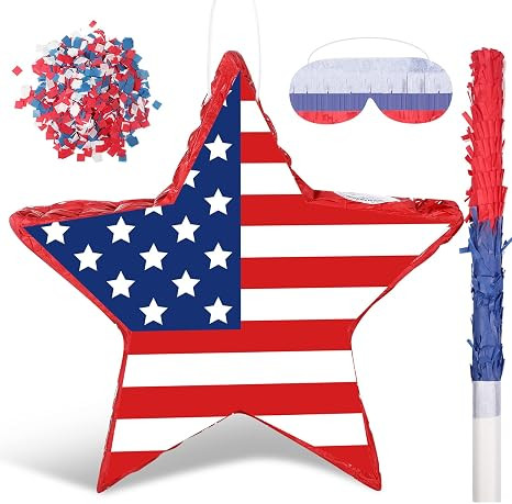 Hicarer Patriotic Pinata with Red White Blue Pinata Stick Blindfold and Pentagram Confetti for Ki... | Amazon (US)
