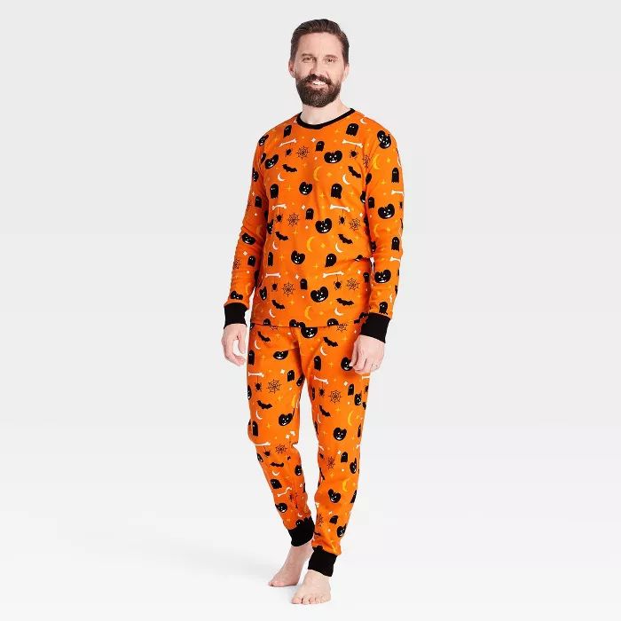 Men's Halloween Spooky Matching Family Pajama Set - Orange | Target