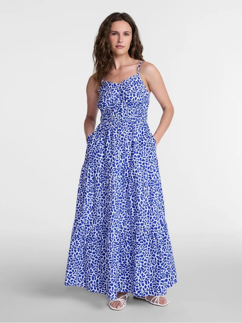 Time and Tru Women's Sleeveless Tiered Cotton Maxi Dress, Sizes XS-XXXL | Walmart (US)