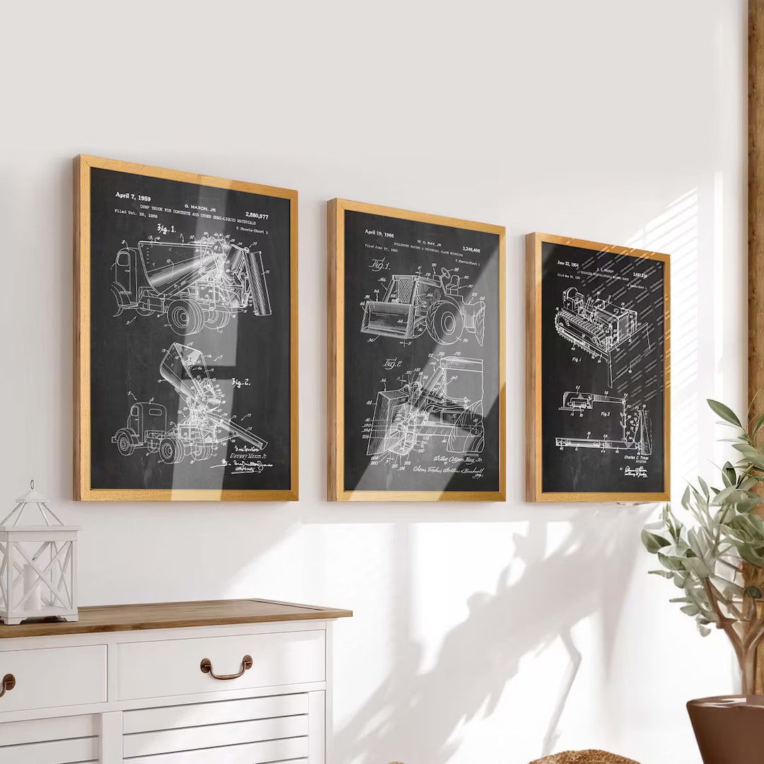 Build Your Dreams: Set of 3 Construction Vehicles Patent Posters Ideal Wall Art for Builders and ... | Etsy (US)