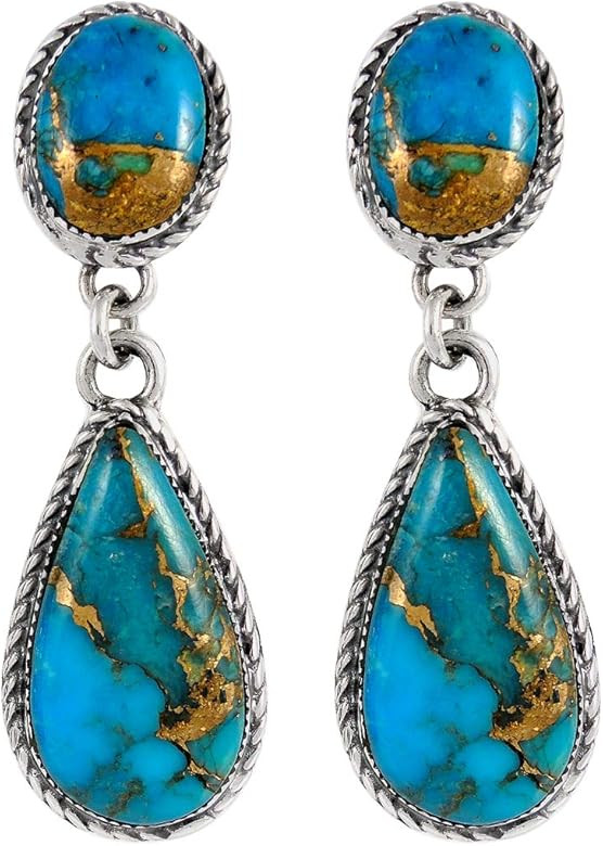 Turquoise Earrings Sterling Silver Copper-Infused Matrix Turquoise Jewelry (Bold Teardrops) | Amazon (US)