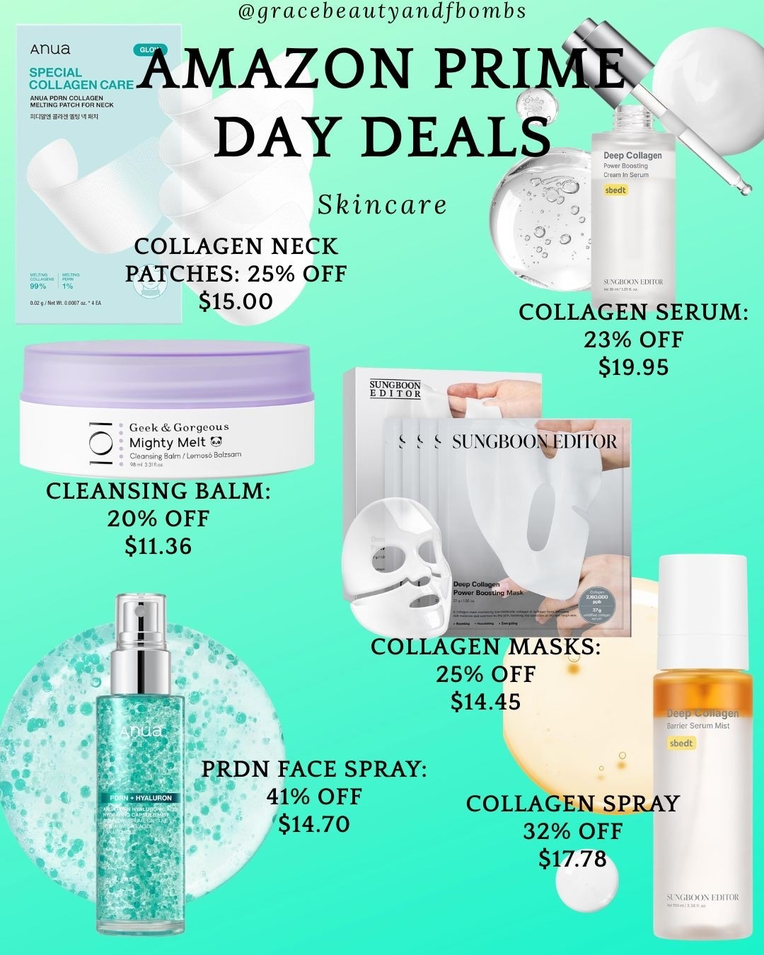 My favorite skincare!
I use the collagen spray on my face every morning right out of the shower. The cleansing balm rivals Elemis and is literally a fifth of the price! The PDRN spray is the best and I spray it on my neck then lay the collagen patches on top until the collagen absorbs. (Takes mere seconds.) The sungboon masks are my favorite and I wear them 2-3 hours until my skin has soaked in all that good collagen. And the collagen serum I use before and after applying the masks! 
#beauty #koreanskincare #sungboon #anua

#LTKSaleAlert #LTKselfcare #LTKBeauty