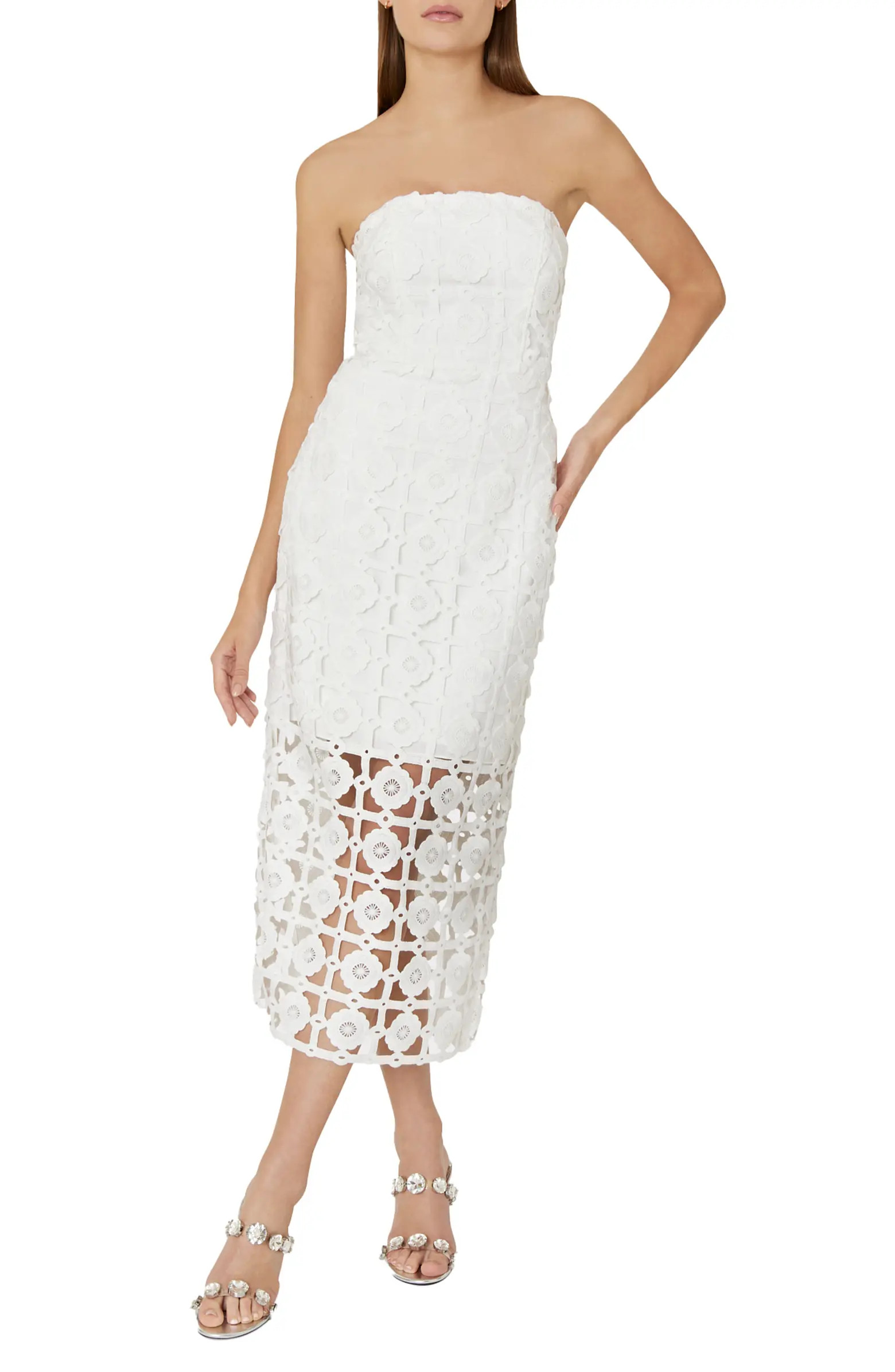 Kait Strapless Tile Lace Midi Dress | Nordstrom