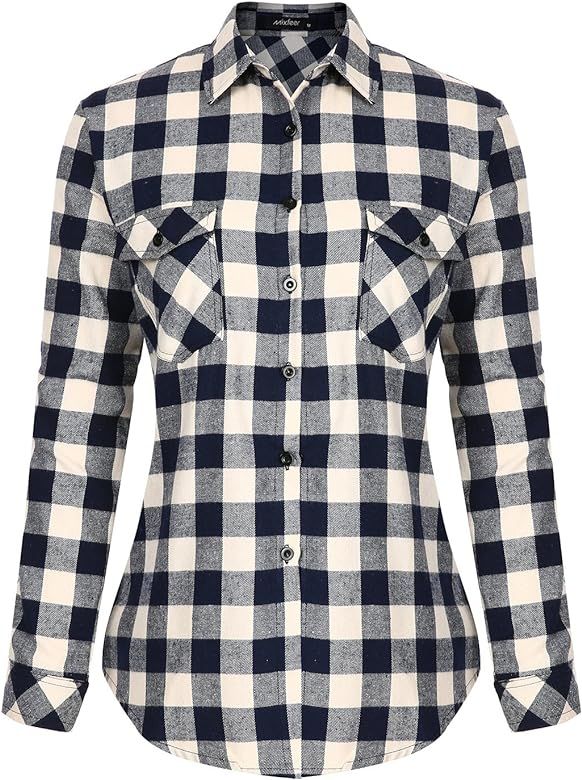 Womens Casual Button Down Shirts Classic Plaid Long Sleeve Loose Blouse Tops with Pockets | Amazon (US)