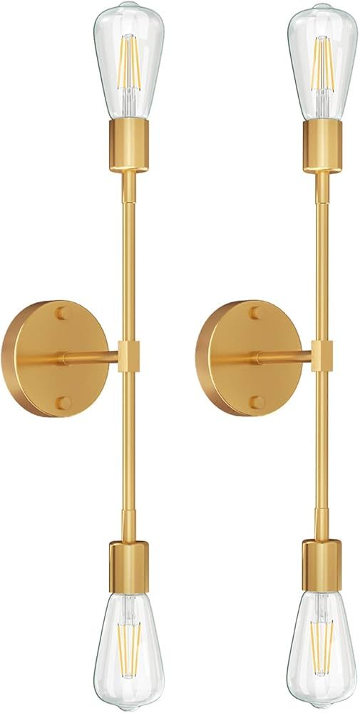 FadimiKoo 2-Light Golden Bathroom Wall Sconces Lighting, Modern Vanity Light Over Mirror, Brushed... | Amazon (US)