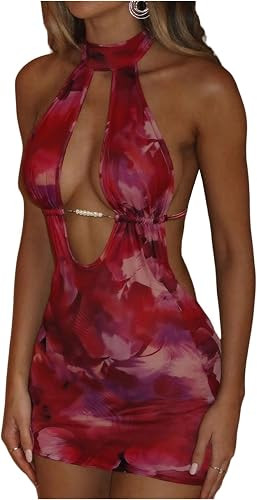 GORGLITTER Women's Open Back Halter Dress Jacquard Floral Sexy Club Cocktail Party Going Out Body... | Amazon (US)