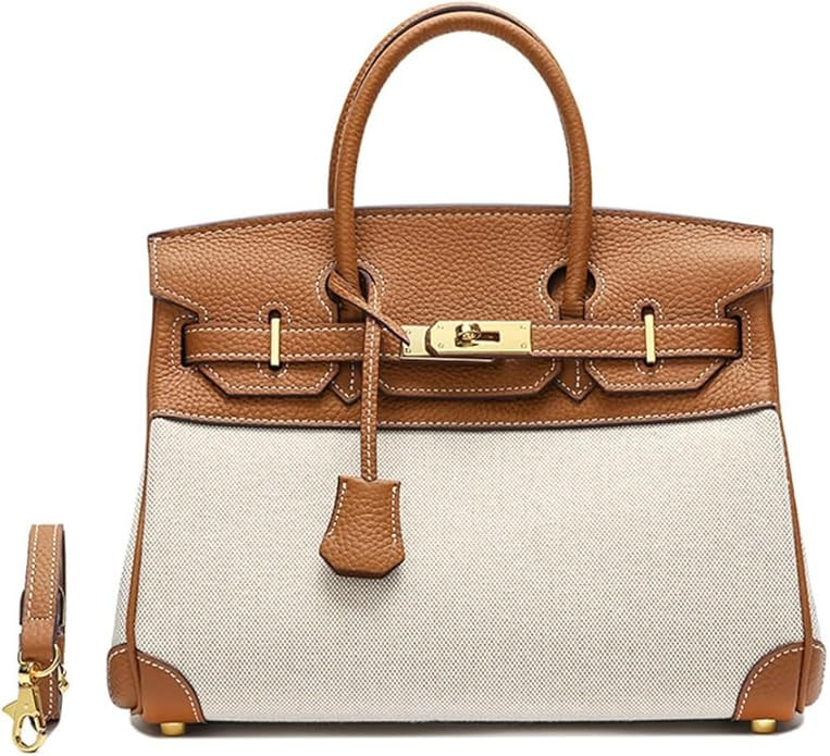 Top Handle Bag for Women,Leather and Canvas Tote Bag, Casual Crossbody Purses, Hobo Bag, Adjustab... | Amazon (US)