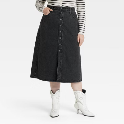 Women's A-line Midi Denim Skirt - Universal Thread™ Black 18 | Target