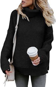 Womens Turtleneck Long Sleeve Chunky Knit Pullover Sweater | Amazon (US)