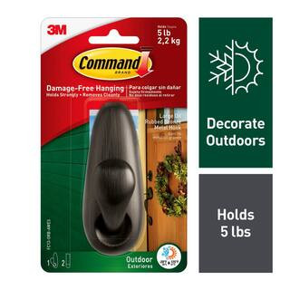 5 lb. Large Oil Rubbed Bronze Outdoor Metal Hook (1 Hook, 2 Water Resistant Strips) | The Home Depot