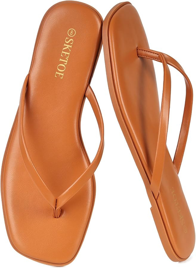 Flip Flops Sandals for Women Square Toe Lightweight Thong Slides | Amazon (US)