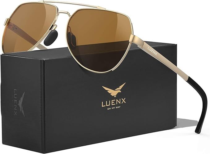 LUENX Aviator Sunglasses for Men Women Polarized New Shades Large Metal Frame - UV 400 Protection | Amazon (US)