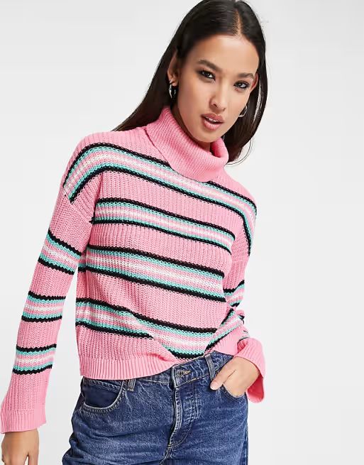 Only roll neck sweater in pink stripe | ASOS (Global)