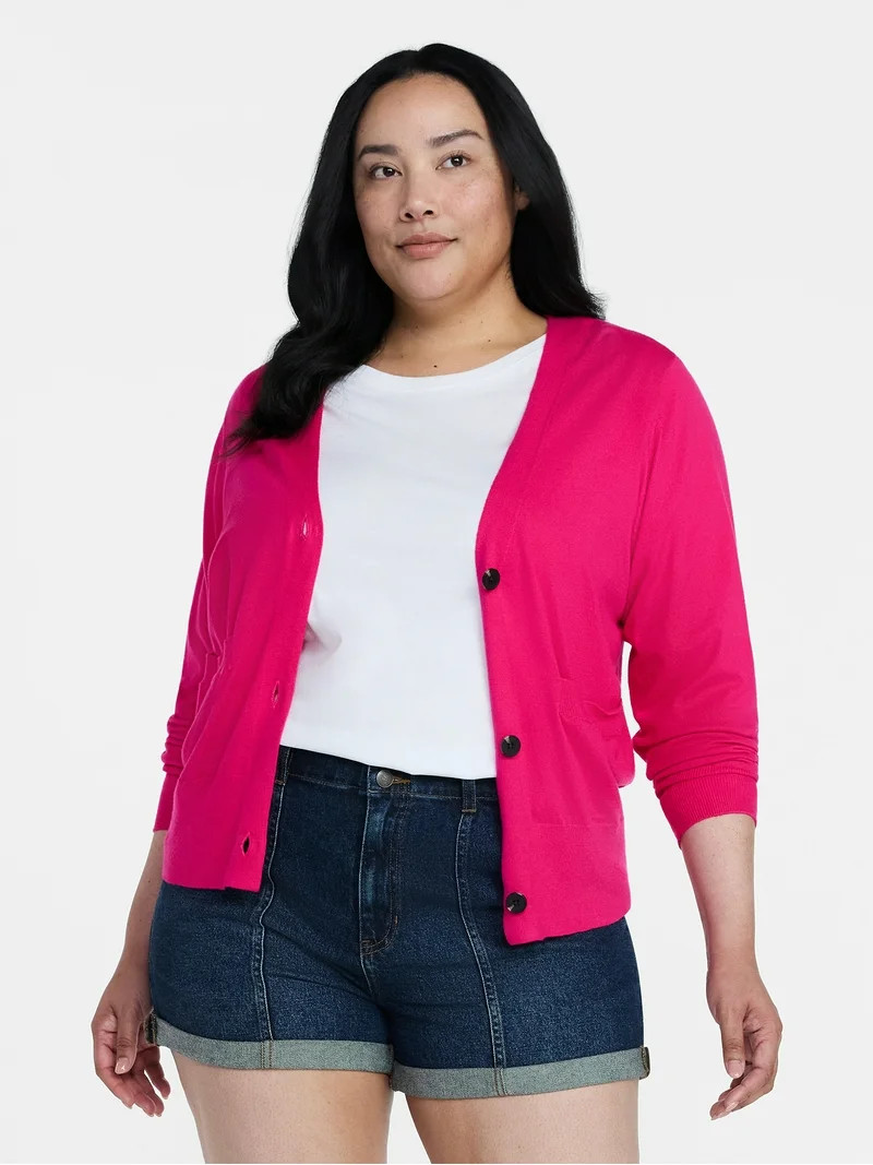 Time and Tru Women's V-Neck Cardigan Sweater, Lightweight, Sizes XS-XXXL | Walmart (US)